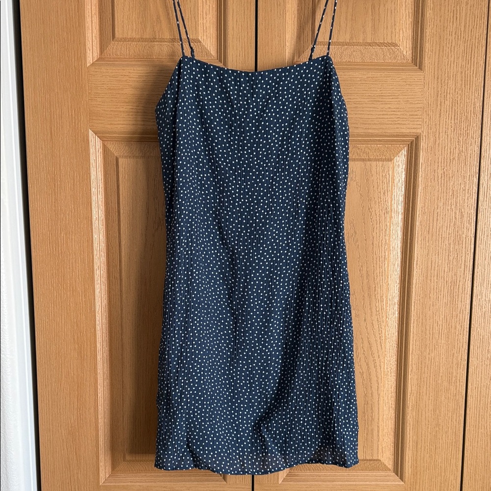 Abercrombie Navy Polka Dot Slip Dress with Spaghetti Straps